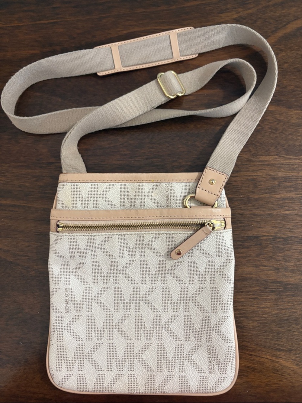 Michael Kors Beige/Tan MK Monogram Crossbody Bag
